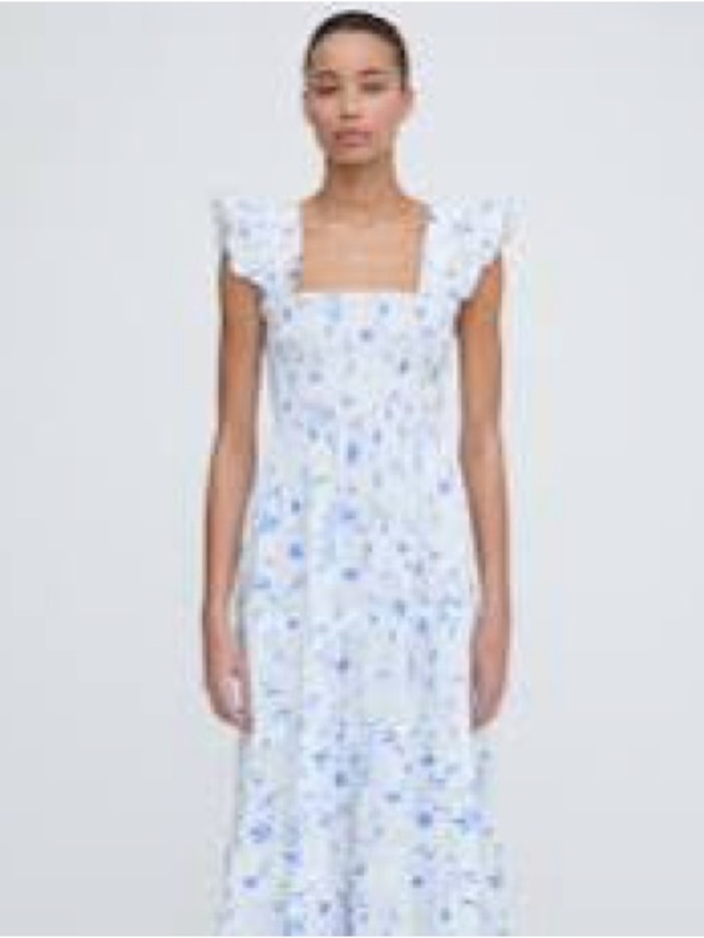 Hill House Light Blue Floral Square-Neck Maxi Nap Dress with Flutter Sleeves